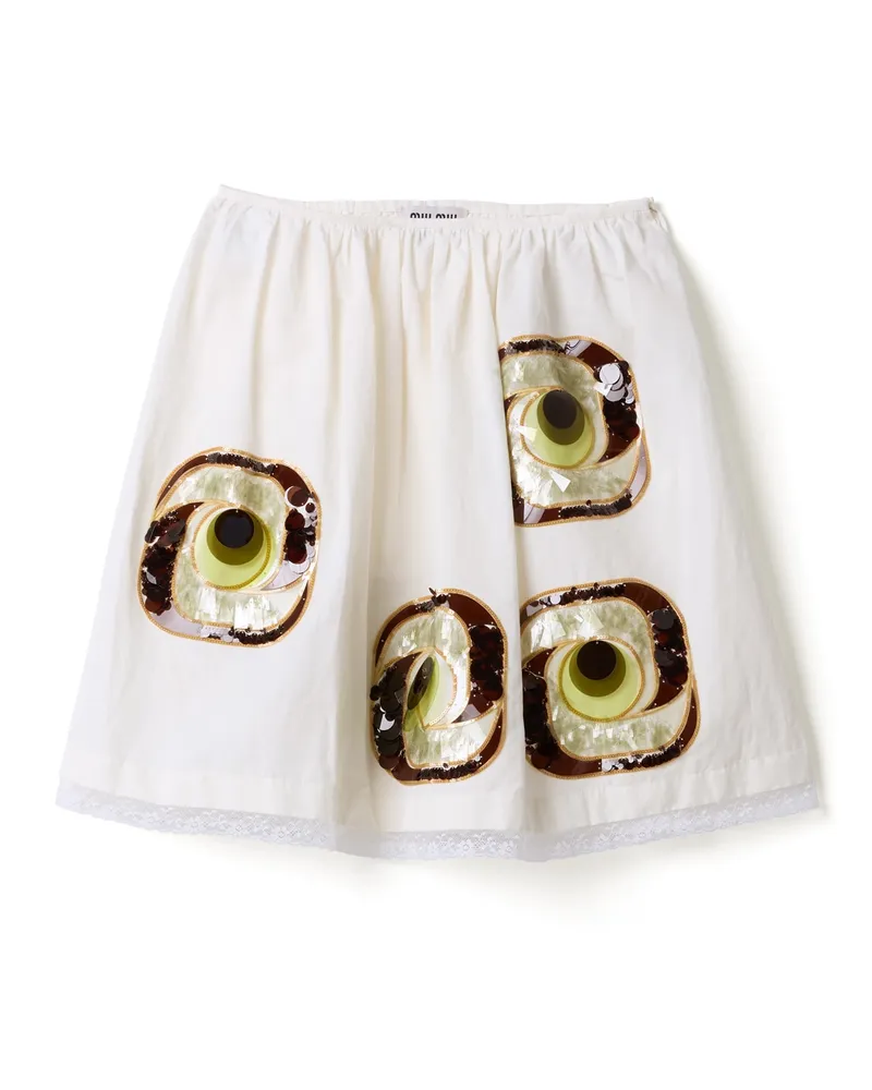 Miu Miu Bestickter Rock Aus Popeline, Damen, Weiss, Größe Weiss
