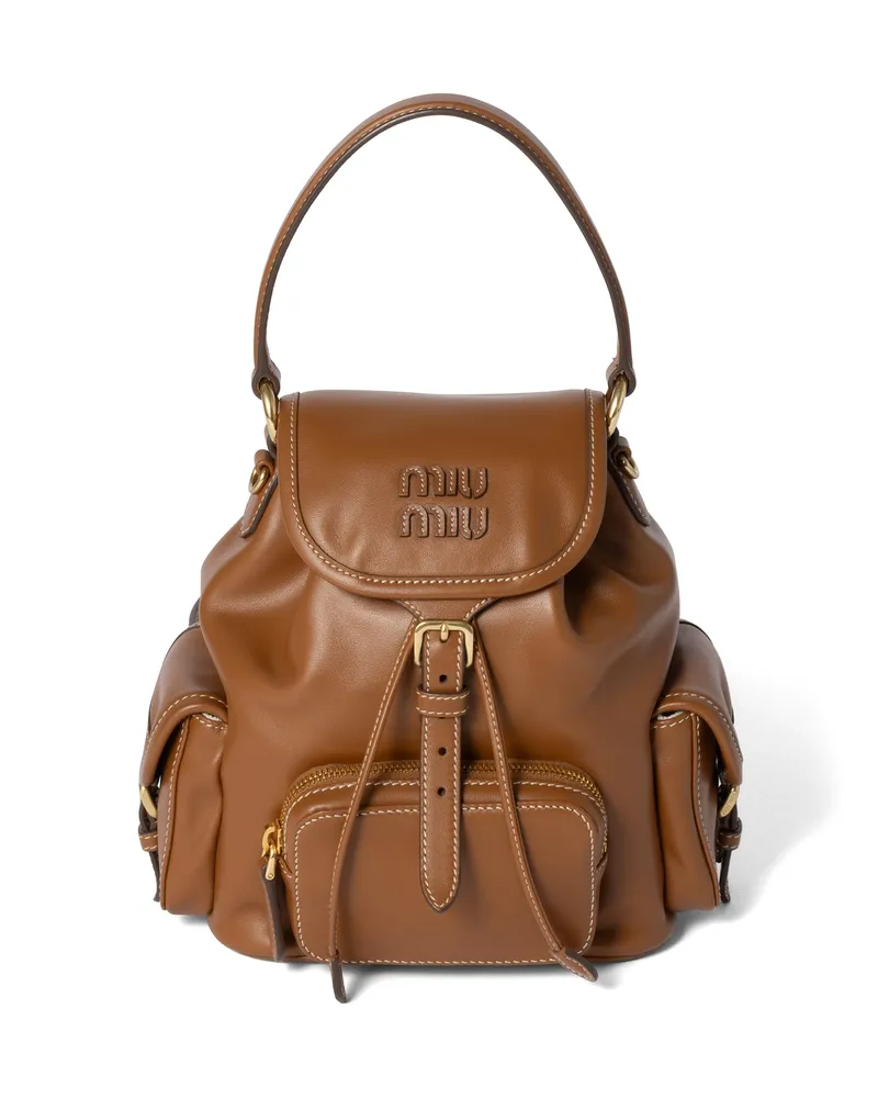 Miu Miu Rucksack Aus Leder, Damen, Cognac Cognac