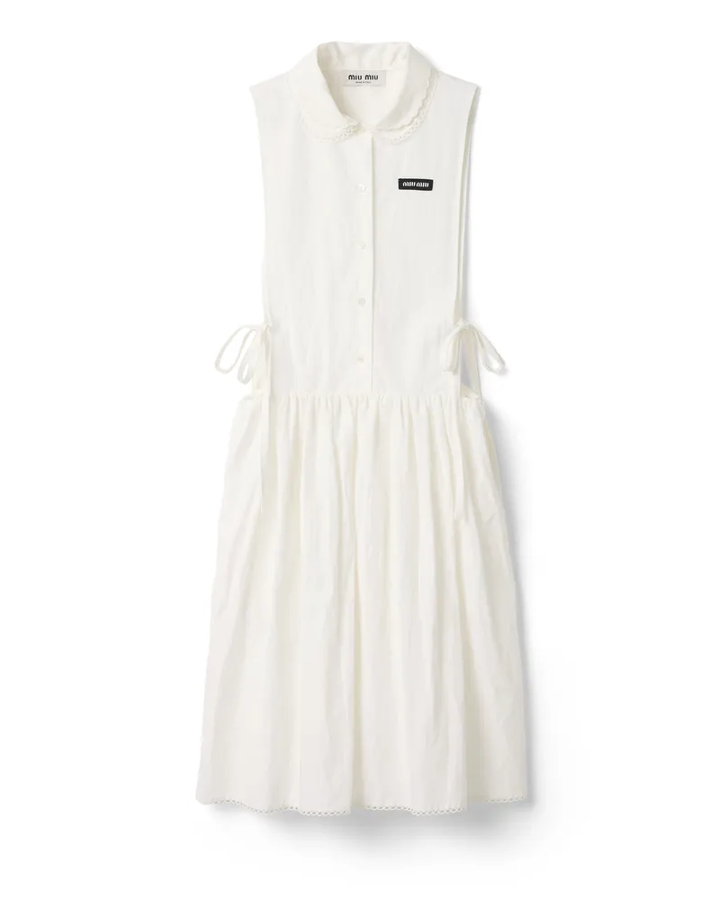Miu Miu Kleid Aus Flammierter Popeline, Damen, Weiss, Größe Weiss