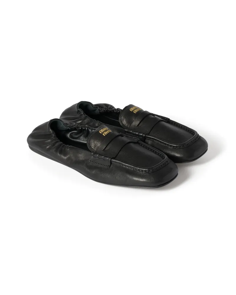 Miu Miu Ruches Loafer Aus Nappa-leder, Damen, Schwarz, Größe Schwarz