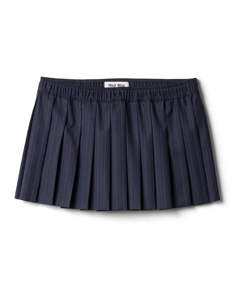 Miu Miu Falten-minirock Aus Nadelstreifenwolle, Damen, Blau, Größe Blau