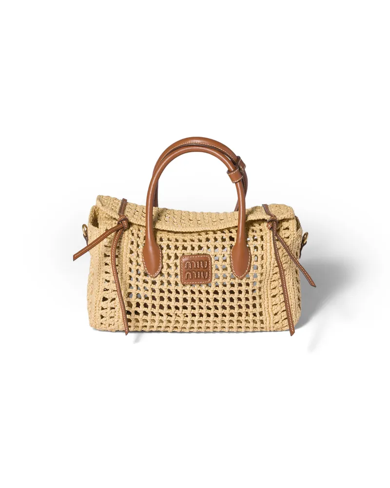 Miu Miu Handtasche Aus Raphiabast, Damen, Beige/cognac Beige