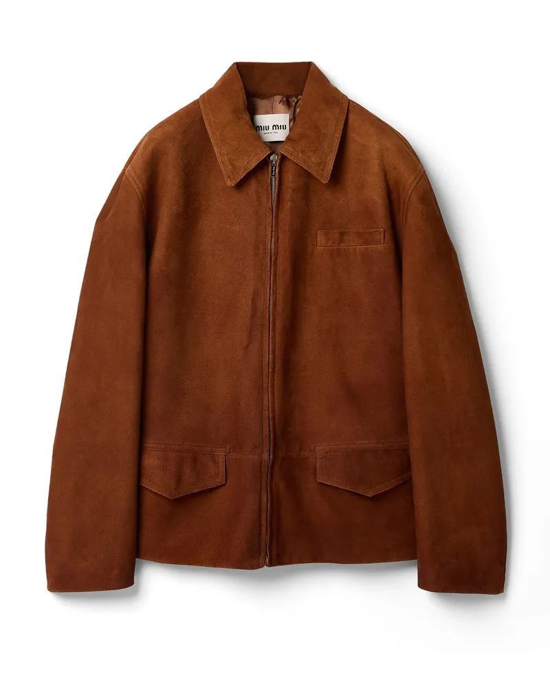 Miu Miu Jacke Aus Gewachstem Wildleder, Damen, Haselnussbraun, Größe Haselnussbraun