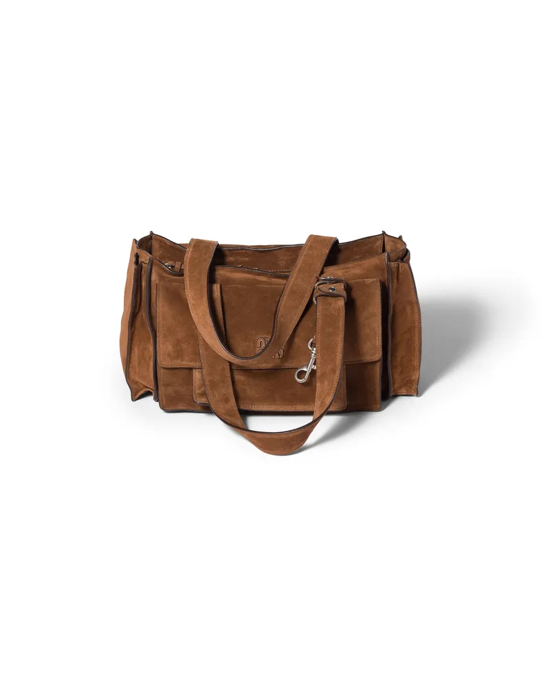 Miu Miu Utilitaire Tote Bag Aus Veloursleder, Damen, Kakaobraun Kakaobraun