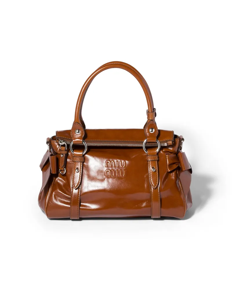 Miu Miu Henkeltasche Aus Glänzendem Leder, Damen, Palisander Palisander