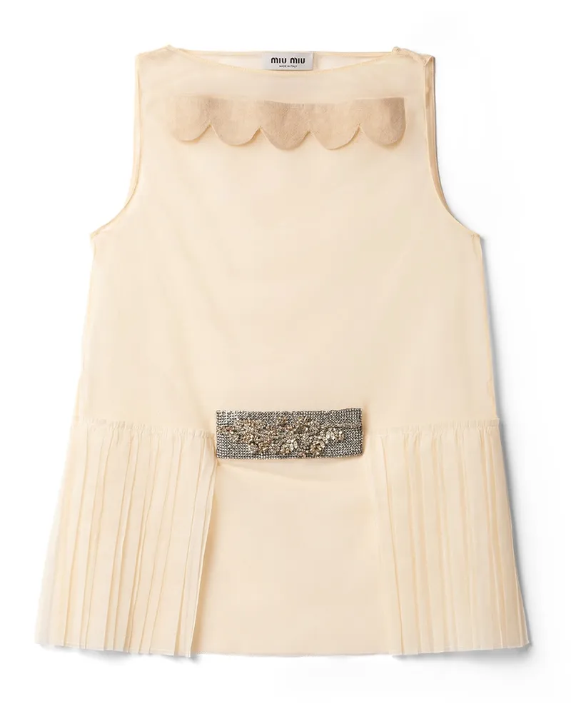 Miu Miu Verziertes Tülltop, Damen, Natur, Größe Natur