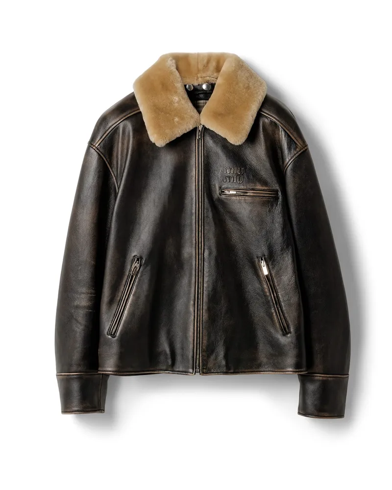 Miu Miu Jacke Aus Nappa-leder, Damen, Schwarz, Größe Schwarz