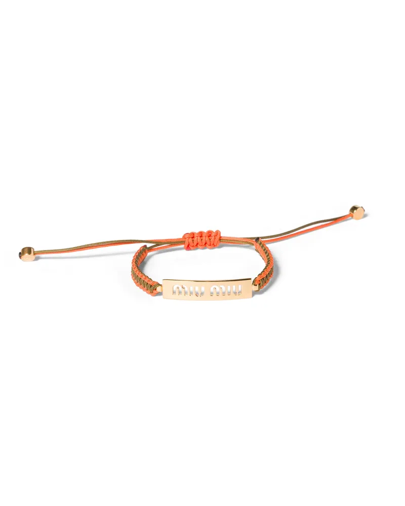 Miu Miu Armband Aus Baumwolle Und Metall, Damen, Gold/olivgrün/orange Gold