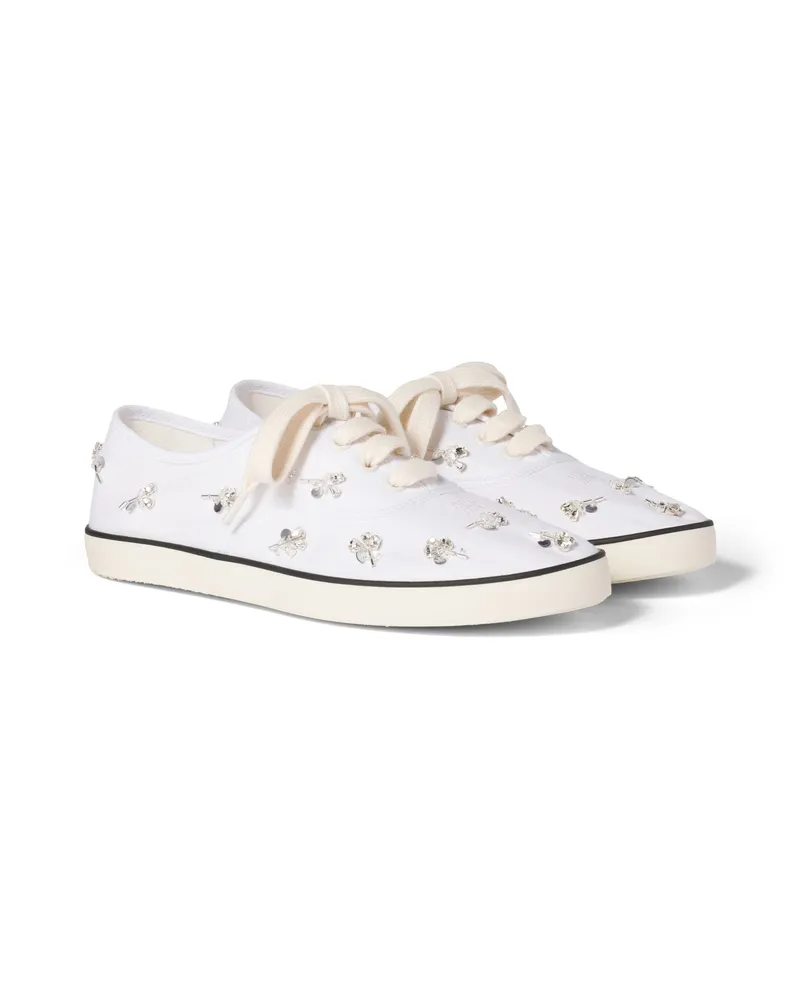 Miu Miu Bestickte Sneaker Aus Drill, Damen, Weiss, Größe Weiss