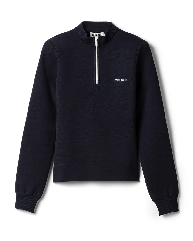 Miu Miu Pullover Aus Wolle Mit Halbreißverschluss, Damen, Blau, Größe Blau