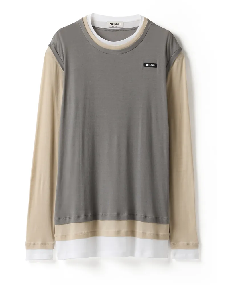 Miu Miu Kleid Aus Geripptem Jersey, Damen, Bimsstein/bleigrau, Größe Bimsstein
