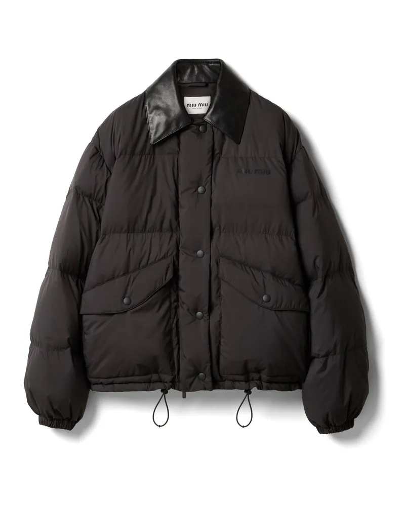 Miu Miu Kurze Daunenjacke Aus Technischem Pongé, Damen, Schwarz, Größe Schwarz