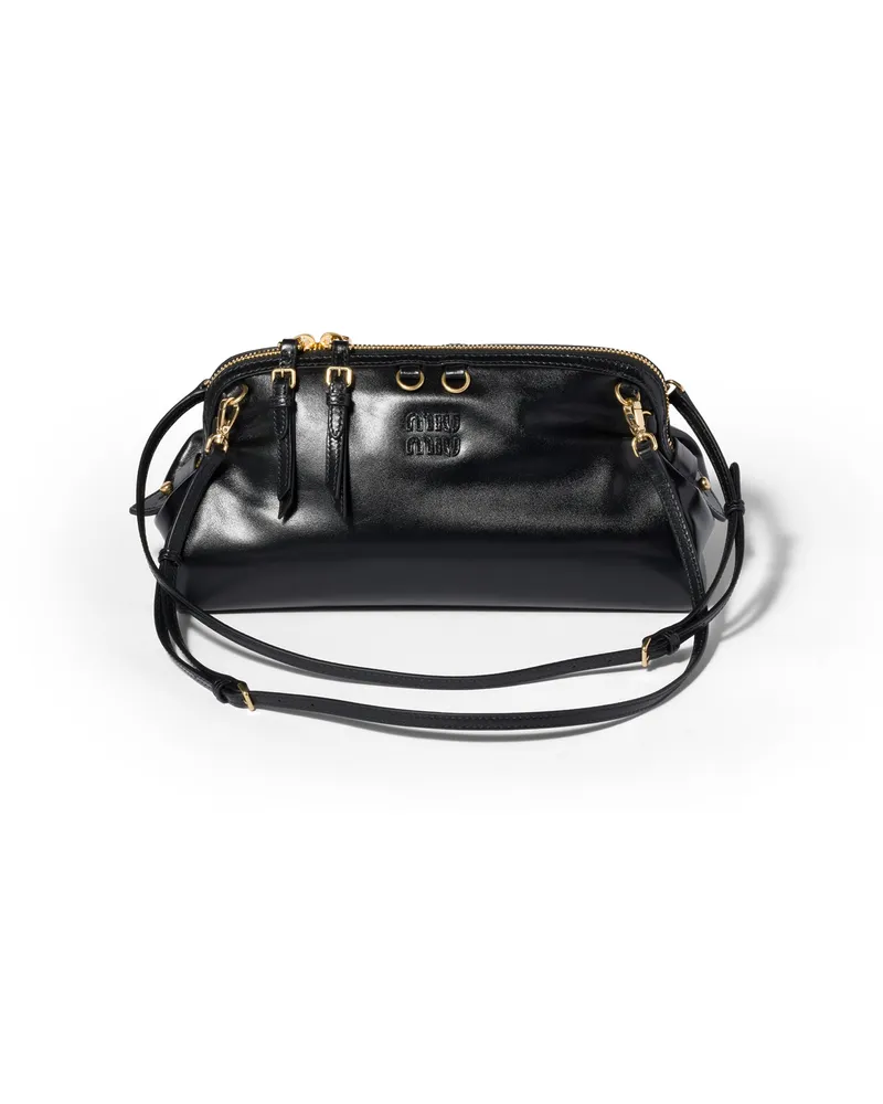Miu Miu Caprice Clutch Aus Glänzendem Leder, Damen, Schwarz Schwarz