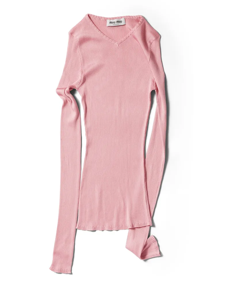Miu Miu Pullover Aus Seide Mit V-ausschnitt, Damen, Begonienrosa, Größe Begonienrosa