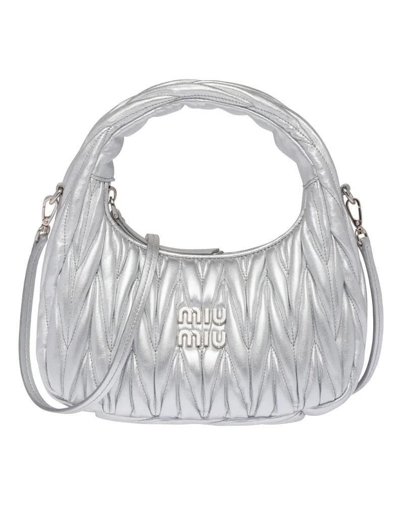 Miu Miu Wander Hobo Bag Aus Matelassé-nappaleder, Damen, Silber Silber