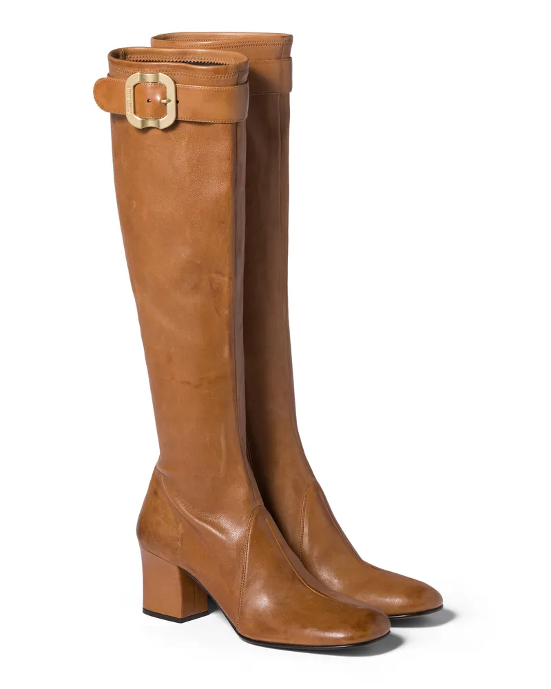 Miu Miu Stiefel Aus Nappa-leder Mit Schließe, Damen, Karamell, Größe Karamell