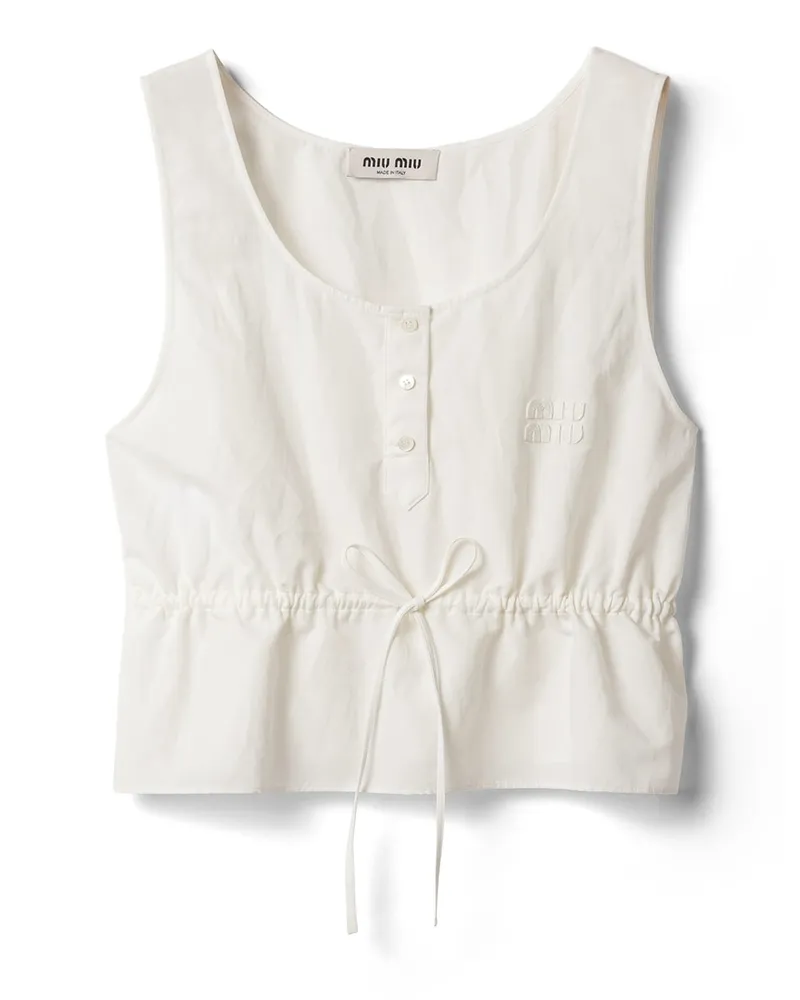 Miu Miu Top Aus Flammierter Popeline, Damen, Weiss, Größe Weiss