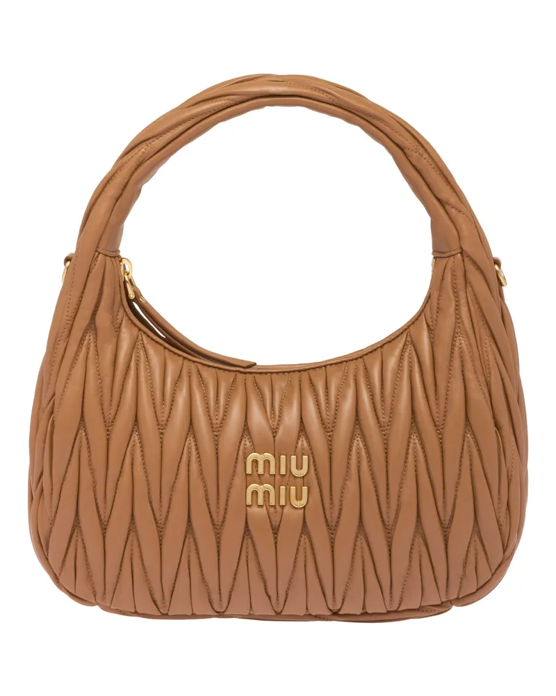 Miu Miu Wander Hobo Bag Aus Matelassé-nappaleder, Damen, Karamell Karamell