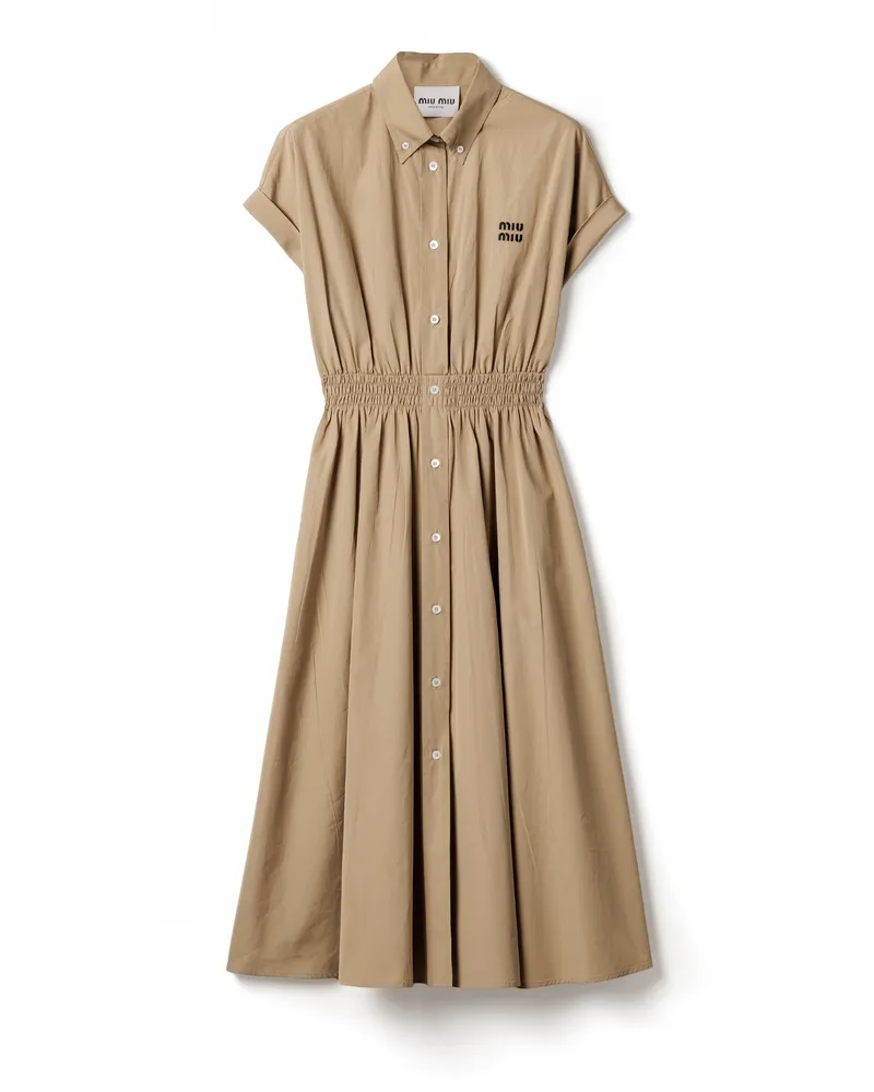 Miu Miu Blusenkleid Aus Popeline, Damen, Khaki, Größe Khaki