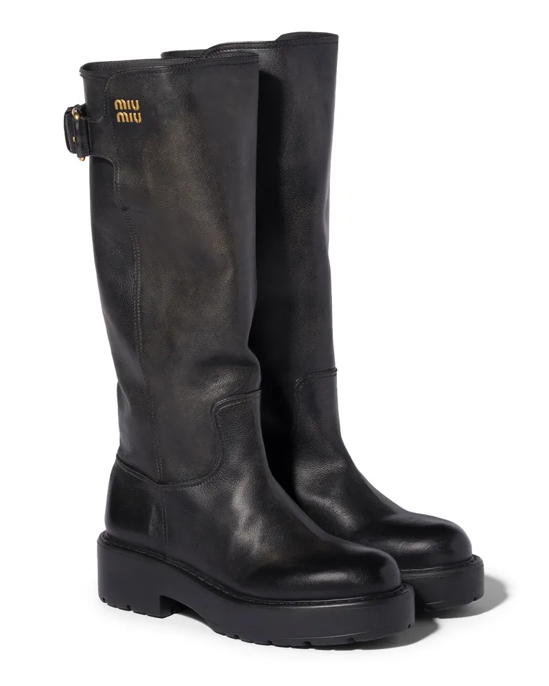 Miu Miu Stiefel Aus Leder, Damen, Schwarz, Größe Schwarz