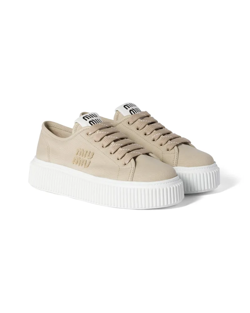 Miu Miu Sneaker Aus Denim Mit Logo, Damen, Beige, Größe Beige