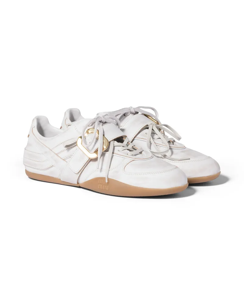 Miu Miu Miu Gymnasium Sneaker Aus Leder Mit Riemen Und Schließe Aus Metall, Damen, Weiss, Größe Weiss