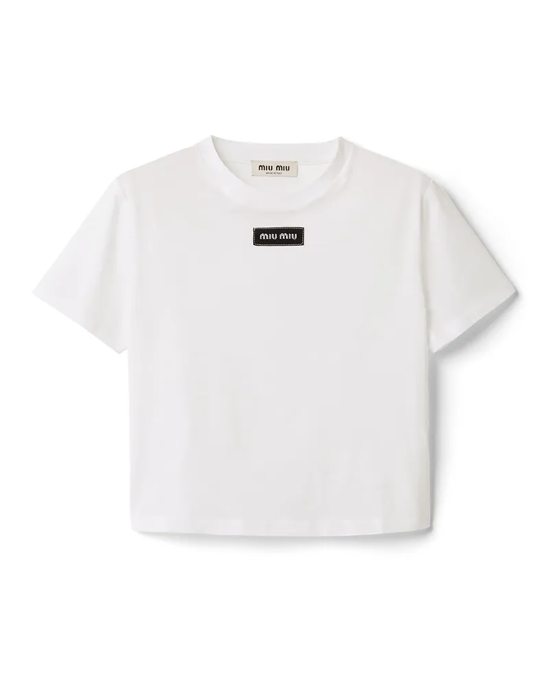 Miu Miu Jersey T-shirt, Damen, Weiss, Größe Weiss