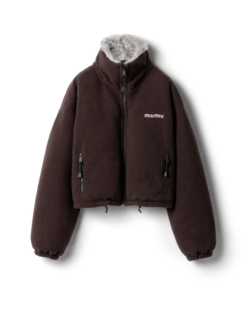 Miu Miu Daunenjacke Aus Fleece, Damen, Ebenholz, Größe Ebenholz