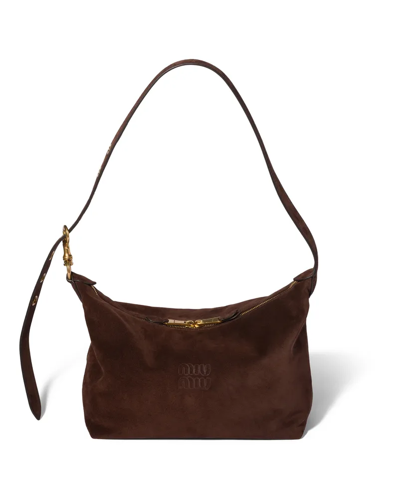 Miu Miu Spirit Tasche Aus Veloursleder, Damen, Dunkelbraun Dunkelbraun
