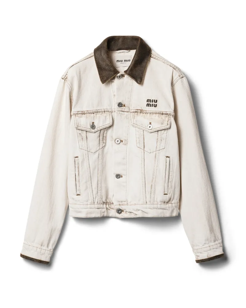 Miu Miu Blousonjacke Aus Denim, Damen, Weiss, Größe Weiss