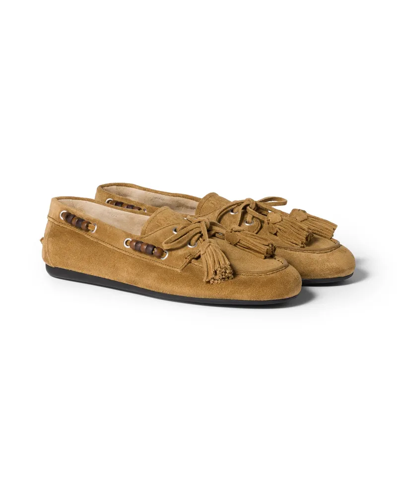 Miu Miu Deckschuhe Aus Wildleder Mit Quasten, Damen, Olivgrün, Größe Olivgrün