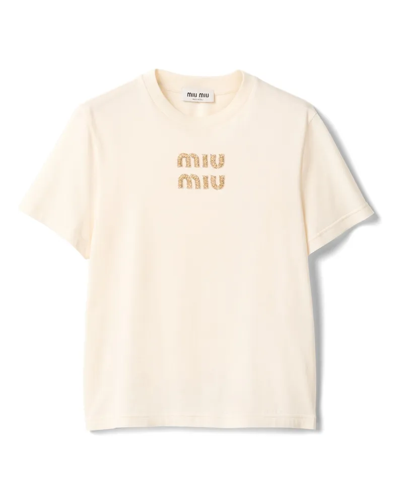 Miu Miu T-shirt Aus Jersey, Damen, Natur, Größe Natur