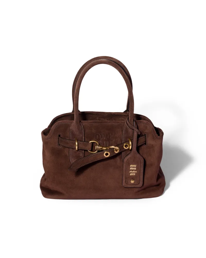 Miu Miu Handtasche Aus Wildleder Aventure, Damen, Dunkelbraun Dunkelbraun