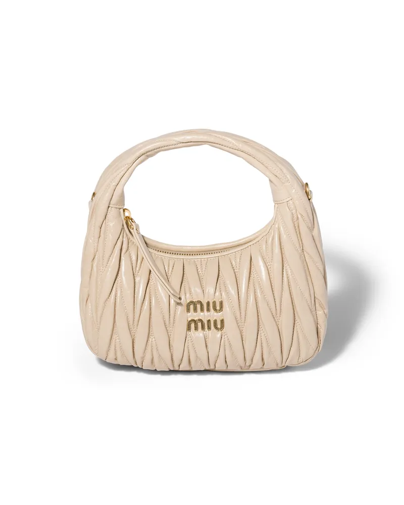 Miu Miu Wander Hobo Bag Aus Matelassé-nappaleder, Damen, Travertingrau Travertingrau