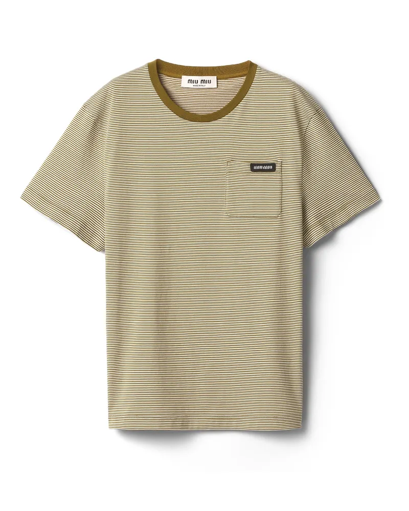 Miu Miu T-shirt Aus Baumwolle, Damen, Elfenbein/olive, Größe Elfenbein