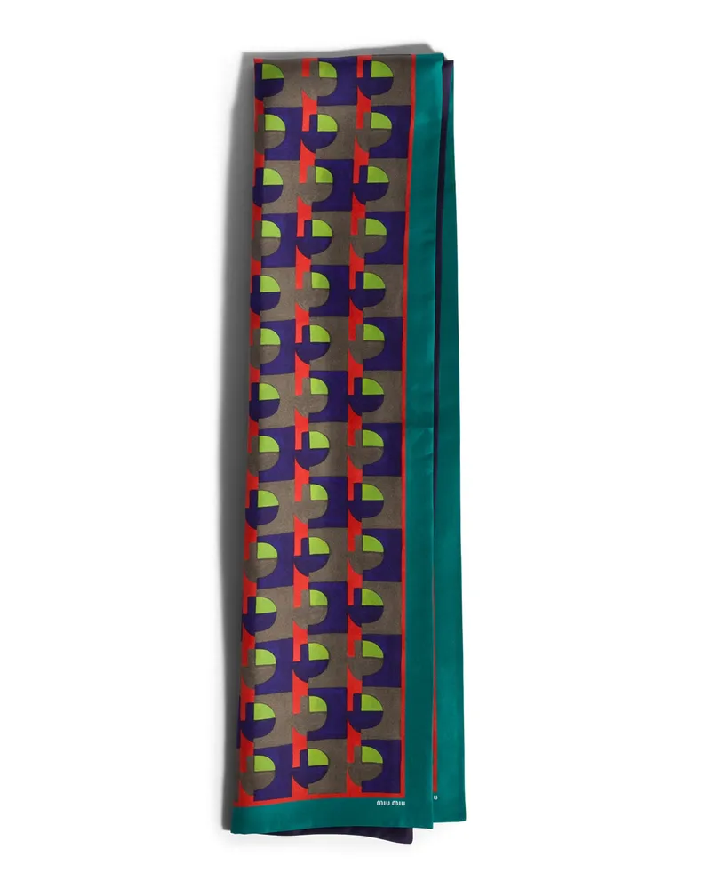 Miu Miu Schal Aus Bedruckter Seide, Damen, Absinth/begonienrosa Absinth