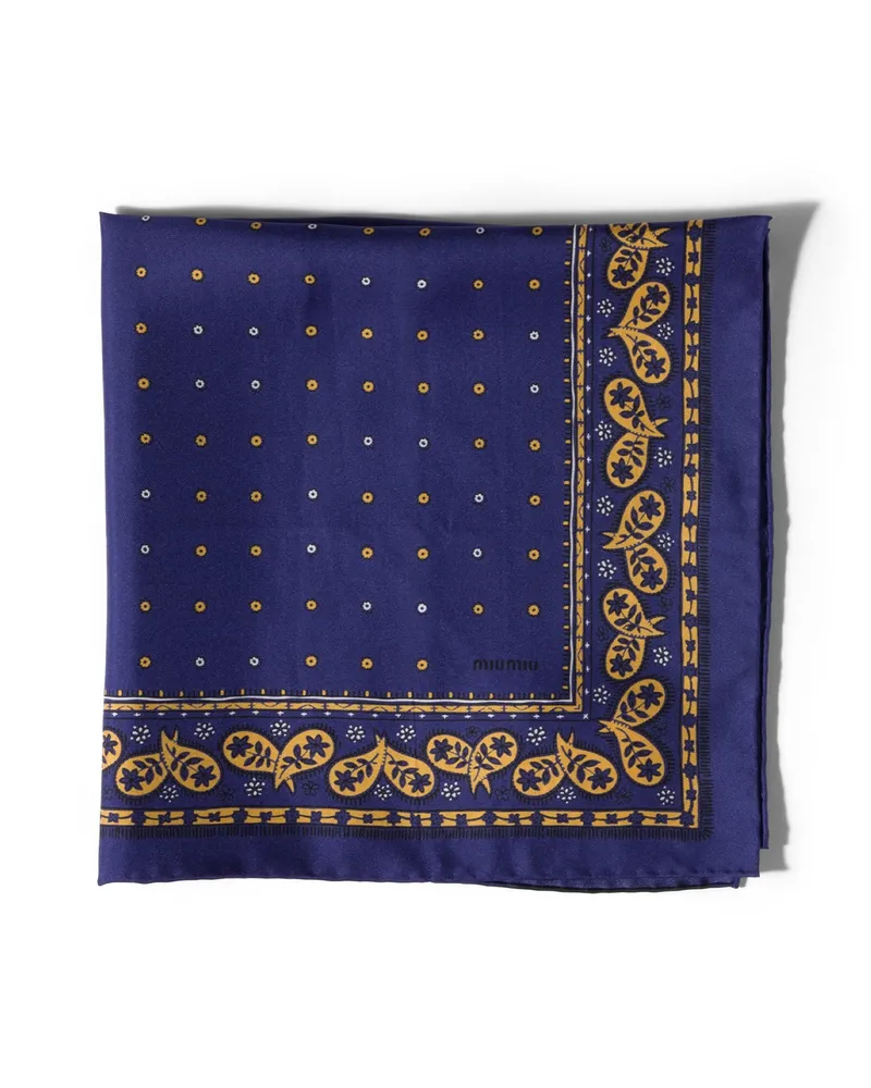 Miu Miu Schal Aus Bedrucktem Twill, Damen, Königsblau/gelb Königsblau