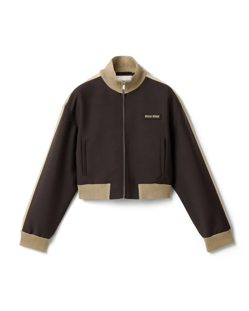 Miu Miu Kid Mohair Blouson Jacket, Damen, Kakaobraun, Größe Kakaobraun
