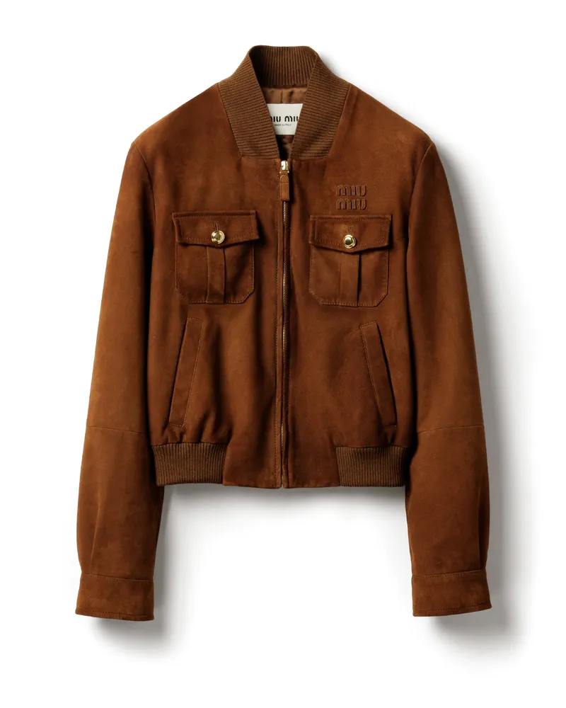 Miu Miu Jacke Aus Gewachstem Wildleder, Damen, Brandy, Größe Brandy