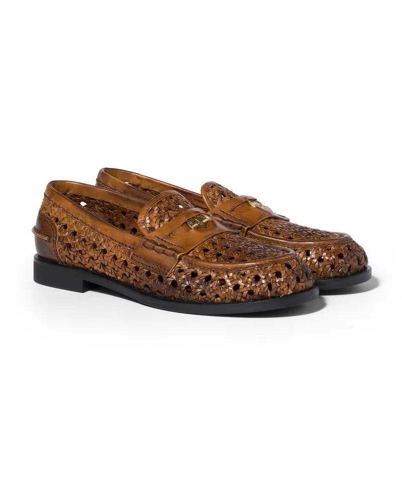 Miu Miu Loafer Aus Gewebtem Leder, Damen, Cognac, Größe Cognac