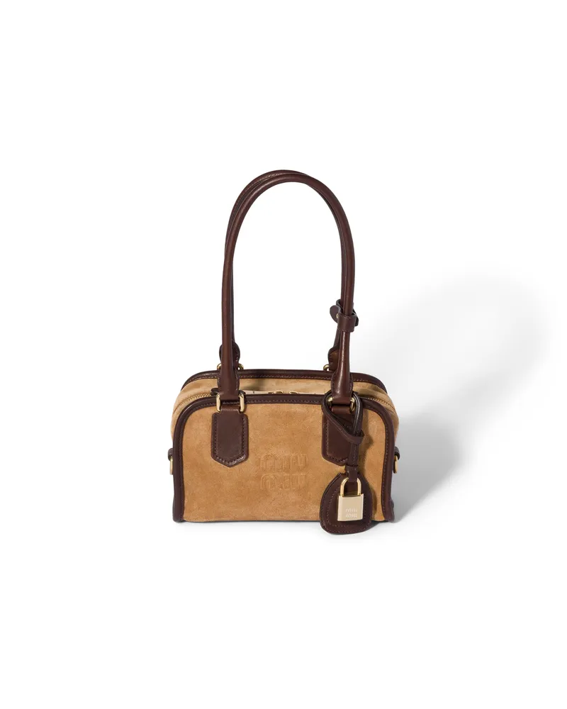Miu Miu Retour Bucket Bag Aus Veloursleder, Damen, Zimt/bruyère-holz Zimt