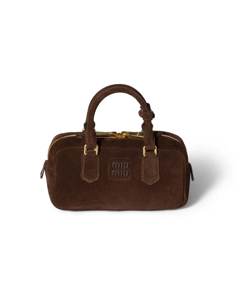 Miu Miu Arcadie Henkeltasche Aus Gepolstertem Wildleder, Damen, Dunkelbraun Dunkelbraun