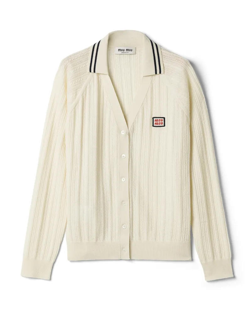 Miu Miu Strickjacke Aus Kaschmir, Damen, Natur/blau, Größe Natur