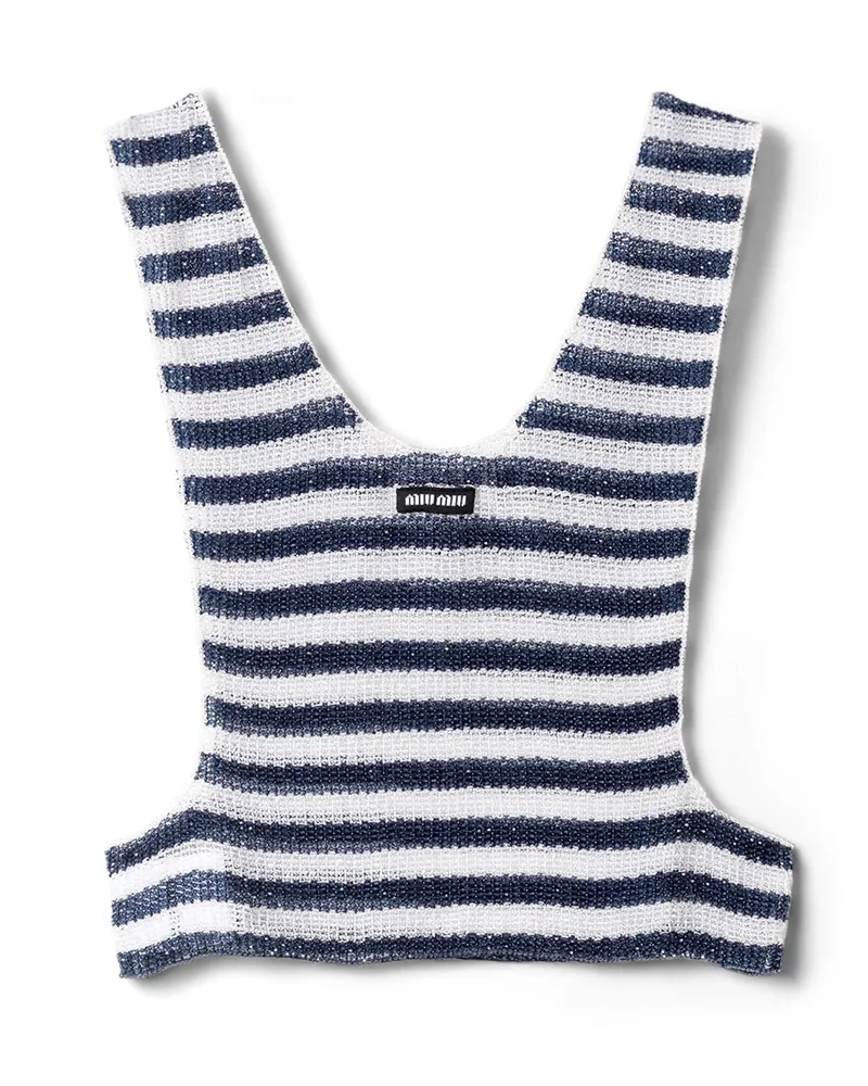 Miu Miu Besticktes Top Mit Perlenstickerei, Damen, Blau/weiss, Größe Blau