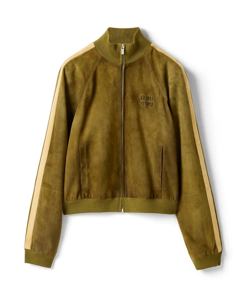 Miu Miu Jacke Aus Gewachstem Wildleder, Damen, Grün, Größe Grün