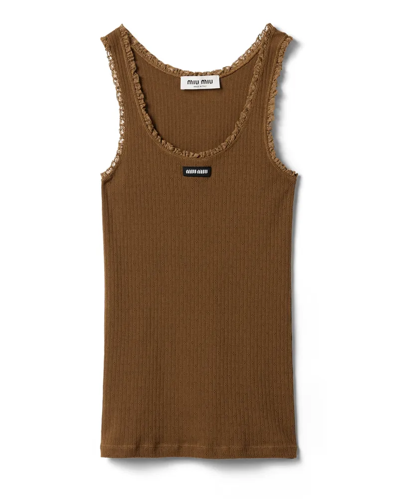 Miu Miu Garment-dyed Baumwoll-tanktop, Damen, Kakaobraun, Größe Kakaobraun