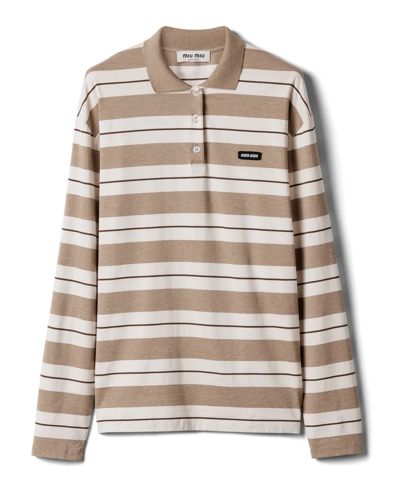 Miu Miu Poloshirt Aus Baumwolljersey, Damen, Natürlich/schnur, Größe Natürlich