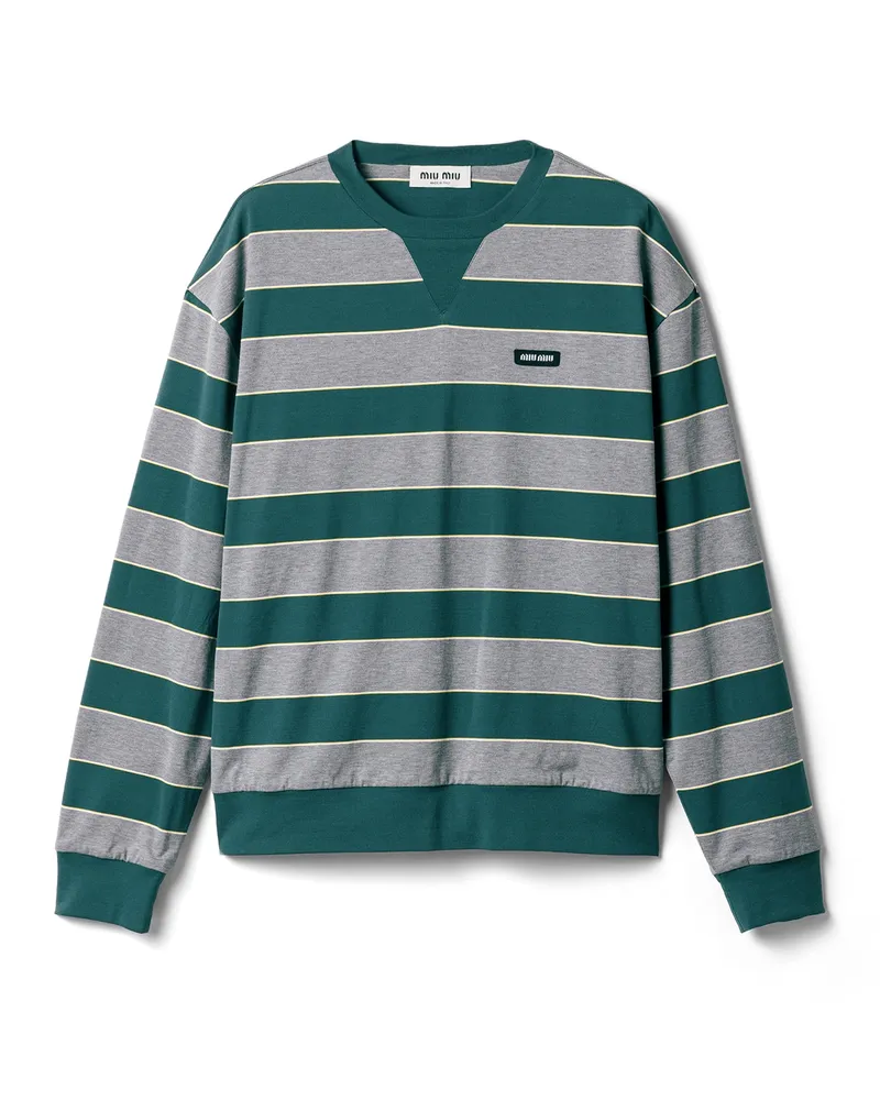 Miu Miu Gestreiftes Sweatshirt Aus Jersey, Damen, Flaschengrün/grau, Größe Flaschengrün