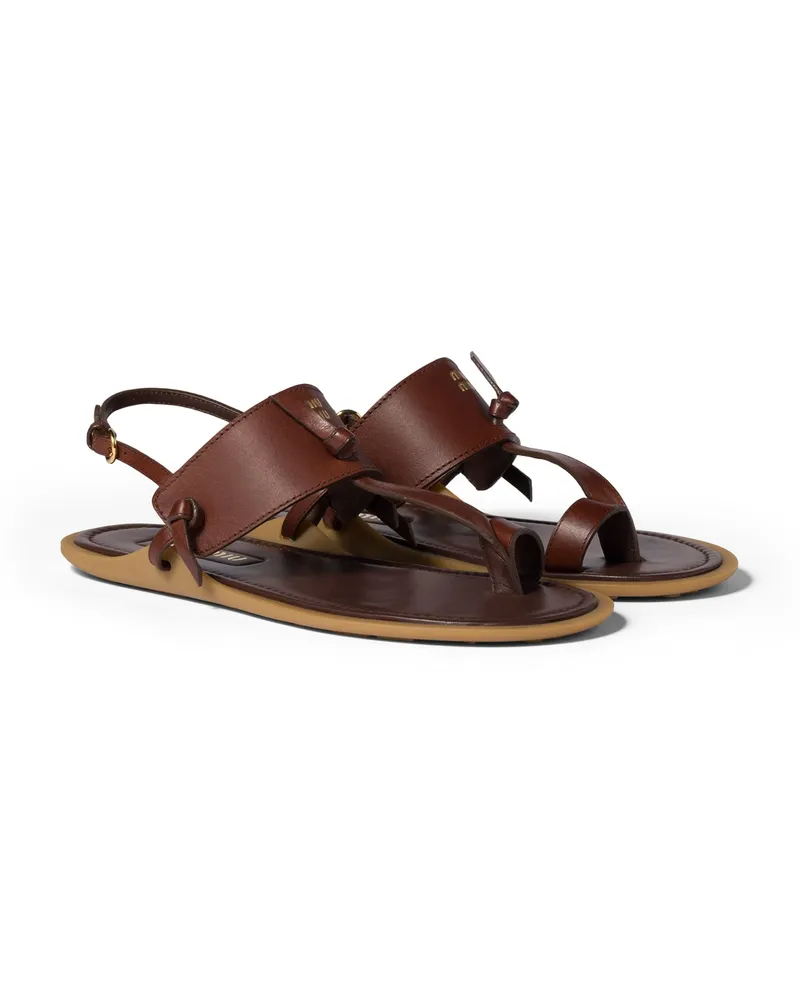 Miu Miu Zehenstegsandalen Aus Leder, Damen, Kaffeebraun, Größe Kaffeebraun