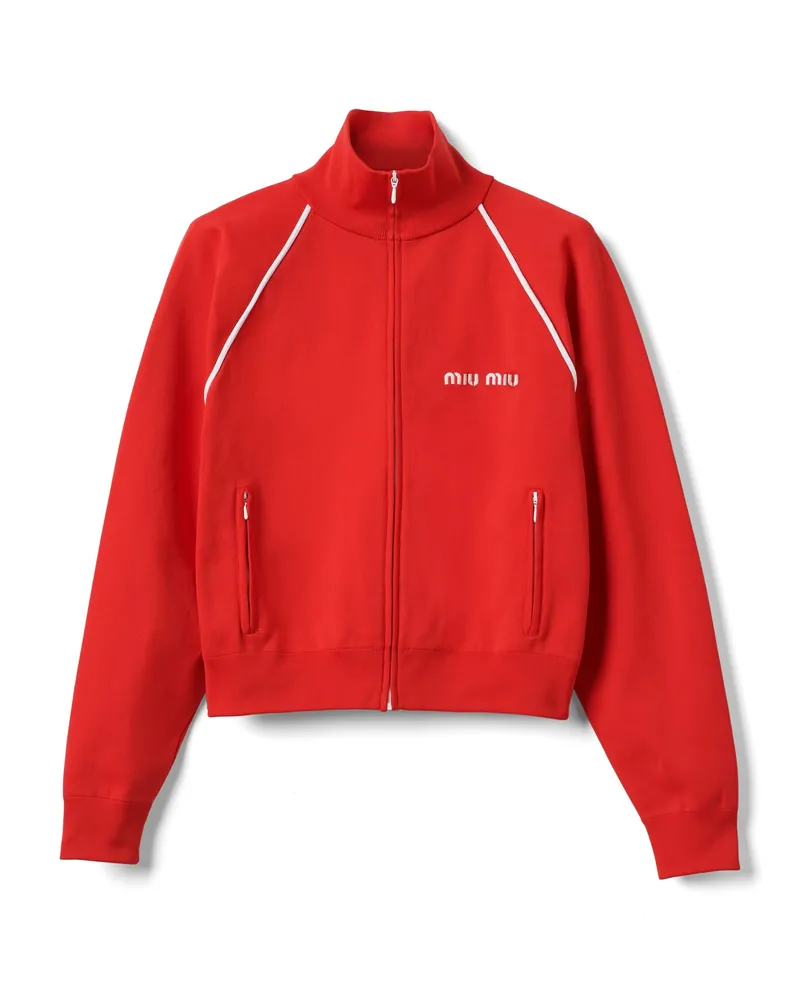 Miu Miu Sweatshirt Aus Technischem Garn, Damen, Rot, Größe Rot